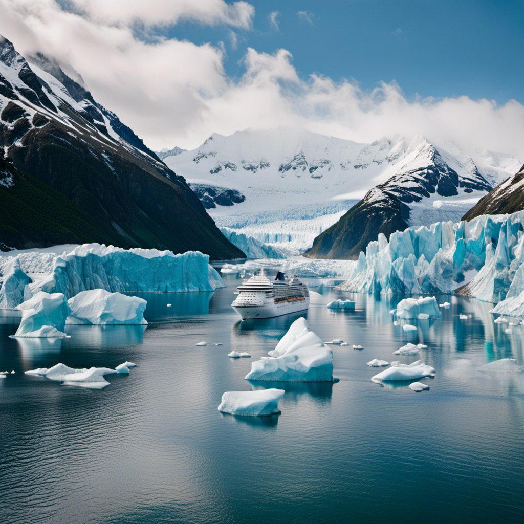the picturesque beauty of Alaska's rugged glaciers, as a majestic Carnival cruise ship glides through pristine icy waters