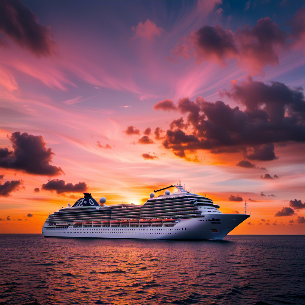 An image showcasing a cruise ship sailing against a vibrant sunset backdrop, adorned with Carnival Corporation and Bureau Veritas logos