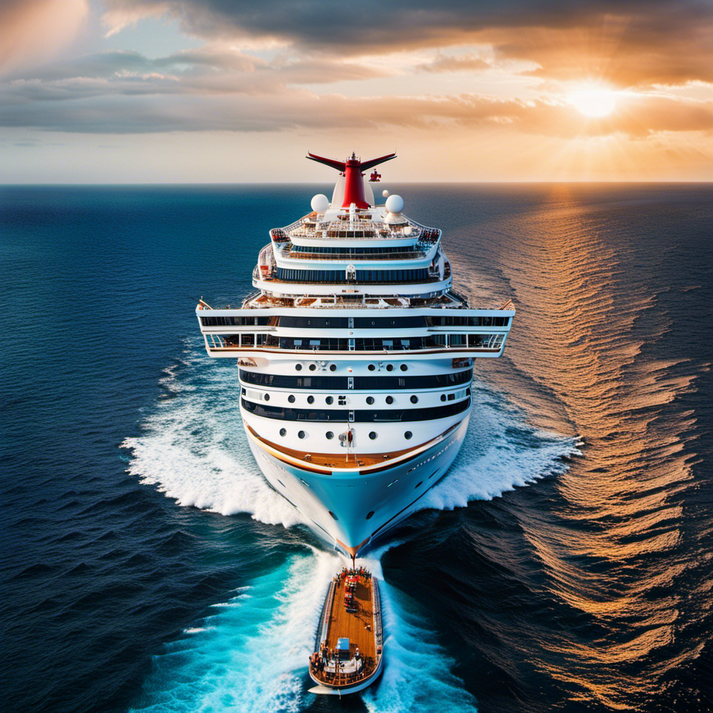 An image that showcases the vast fleet of Carnival Corporation's ships, gracefully sailing across the azure waters of the ocean, displaying their vibrant colors, towering decks, and bustling atmosphere, symbolizing the company's ambitious expansion in ship sales