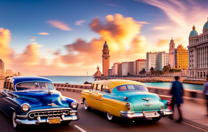 An image capturing the vibrant essence of Havana's iconic Malecón boulevard, lined with vintage American cars and colorful colonial buildings, as a Carnival cruise ship majestically sails into the harbor, symbolizing the new paradise destination for travelers