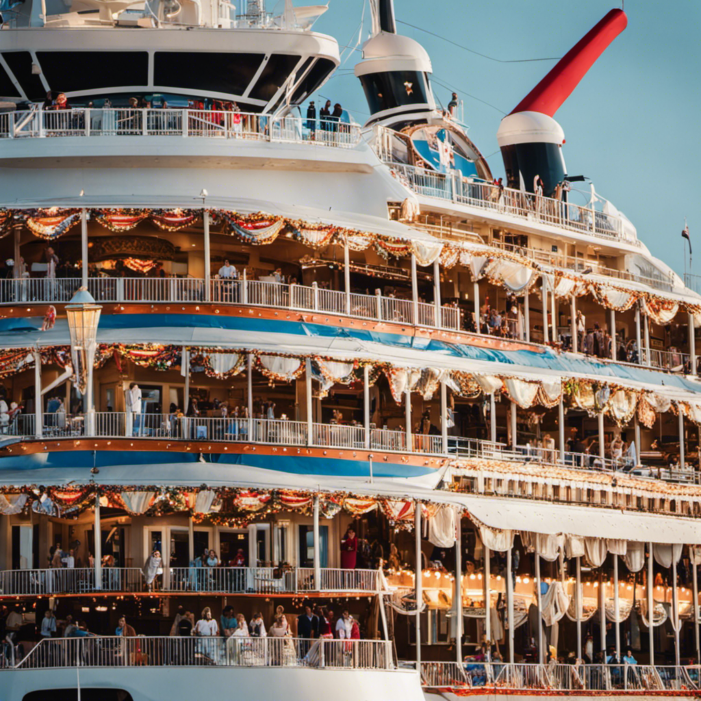 the vibrant essence of Galveston's Carnival Jubilee, showcasing a magnificent cruise ship docked at the city's port