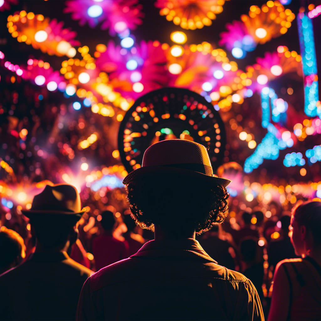 An image capturing the vibrant energy of Carnival LIVE: a mesmerizing stage illuminated by a kaleidoscope of colorful lights, a crowd of ecstatic concert-goers immersed in euphoria, and the silhouette of a legendary artist delivering an unforgettable performance
