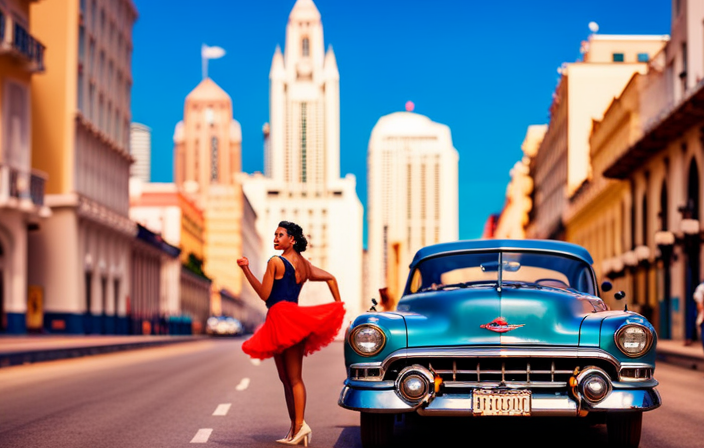 An image showcasing a vibrant, sun-kissed Cuban street scene, complete with classic cars, salsa dancers, colorful buildings, and the iconic Malecon boardwalk, to capture the excitement of Carnival's thrilling sailings from Miami and Tampa