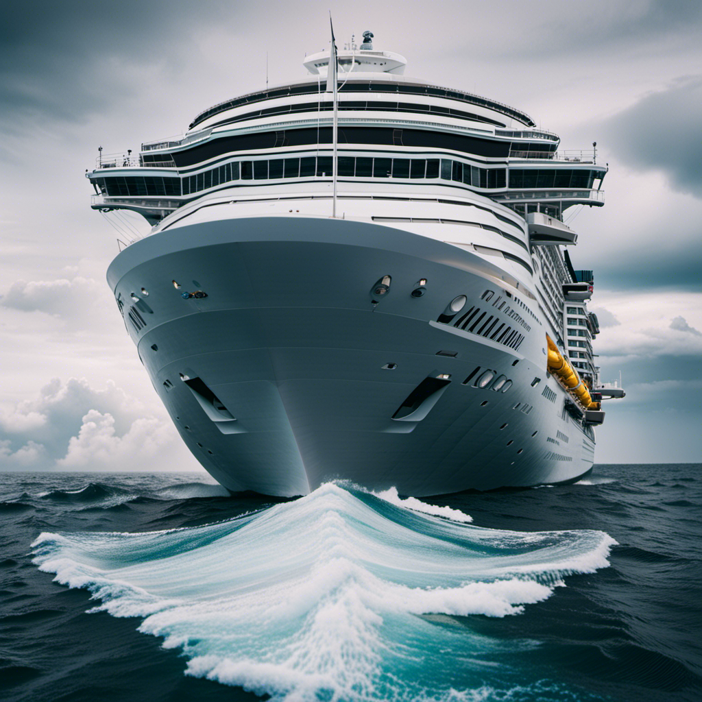 An image depicting a cruise ship sailing through stormy waters, with CDC guidelines displayed prominently