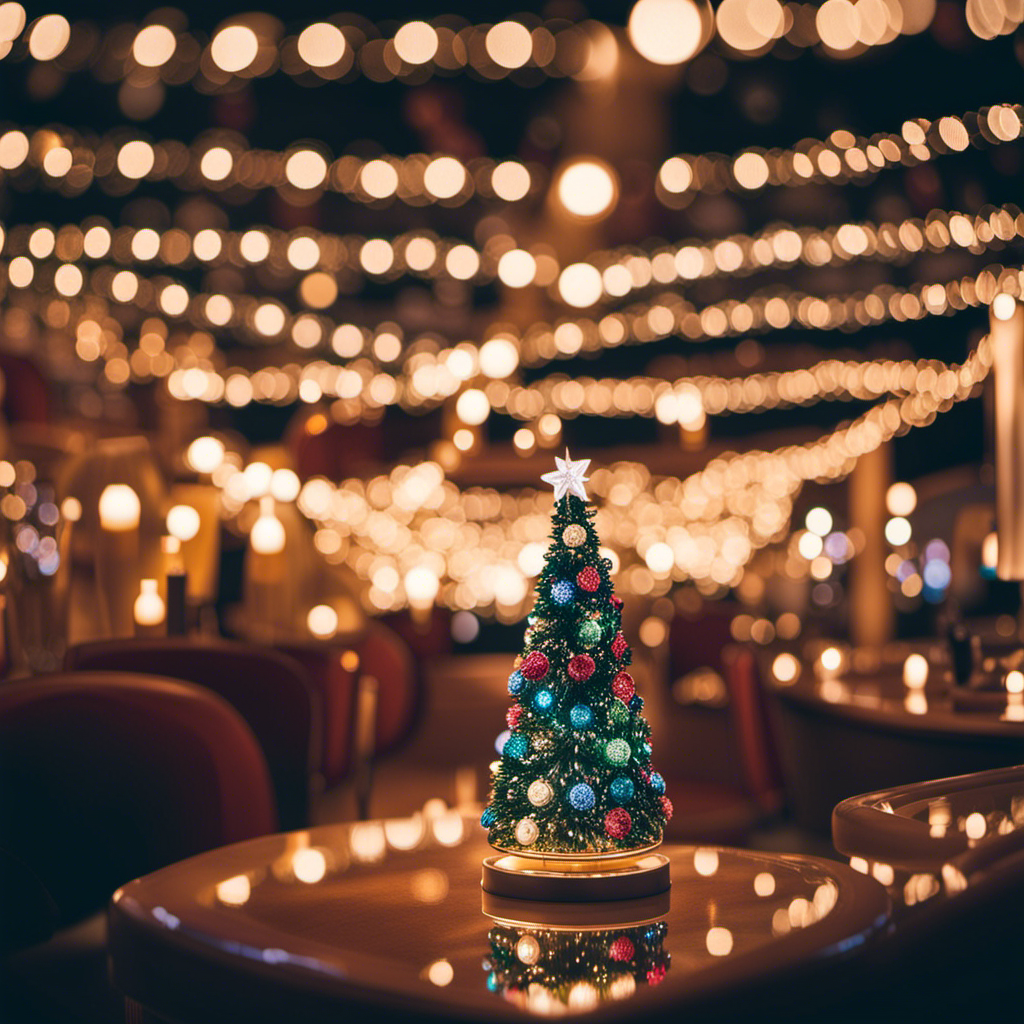 Capture the enchantment of the holiday season aboard Princess Cruises: Immerse yourself in a scene adorned with twinkling lights, festive decorations, and passengers enjoying a magical winter wonderland at sea