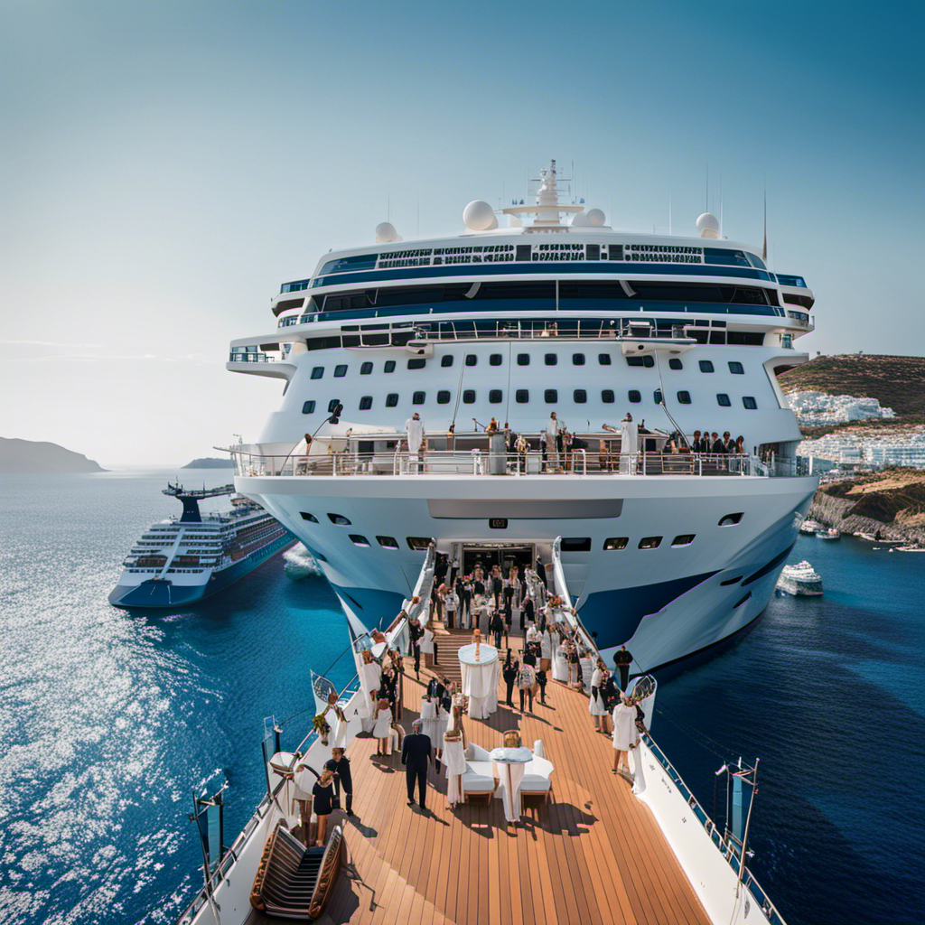 An image capturing the sparkling blue waters of the Greek Islands, with the elegant Celebrity Apex docked in the foreground