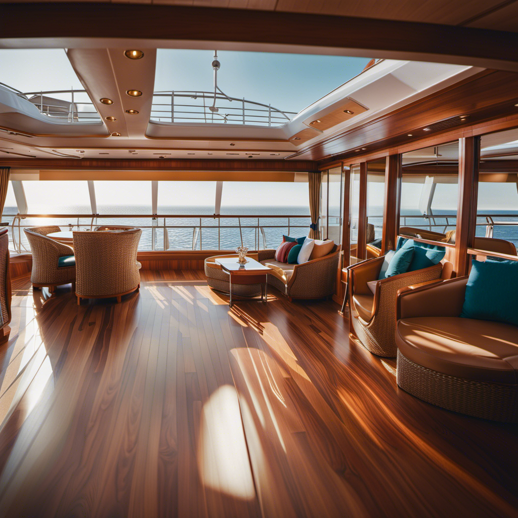 An image that showcases a cruise ship's deck, revealing a variety of cabin options with different sizes, layouts, and views