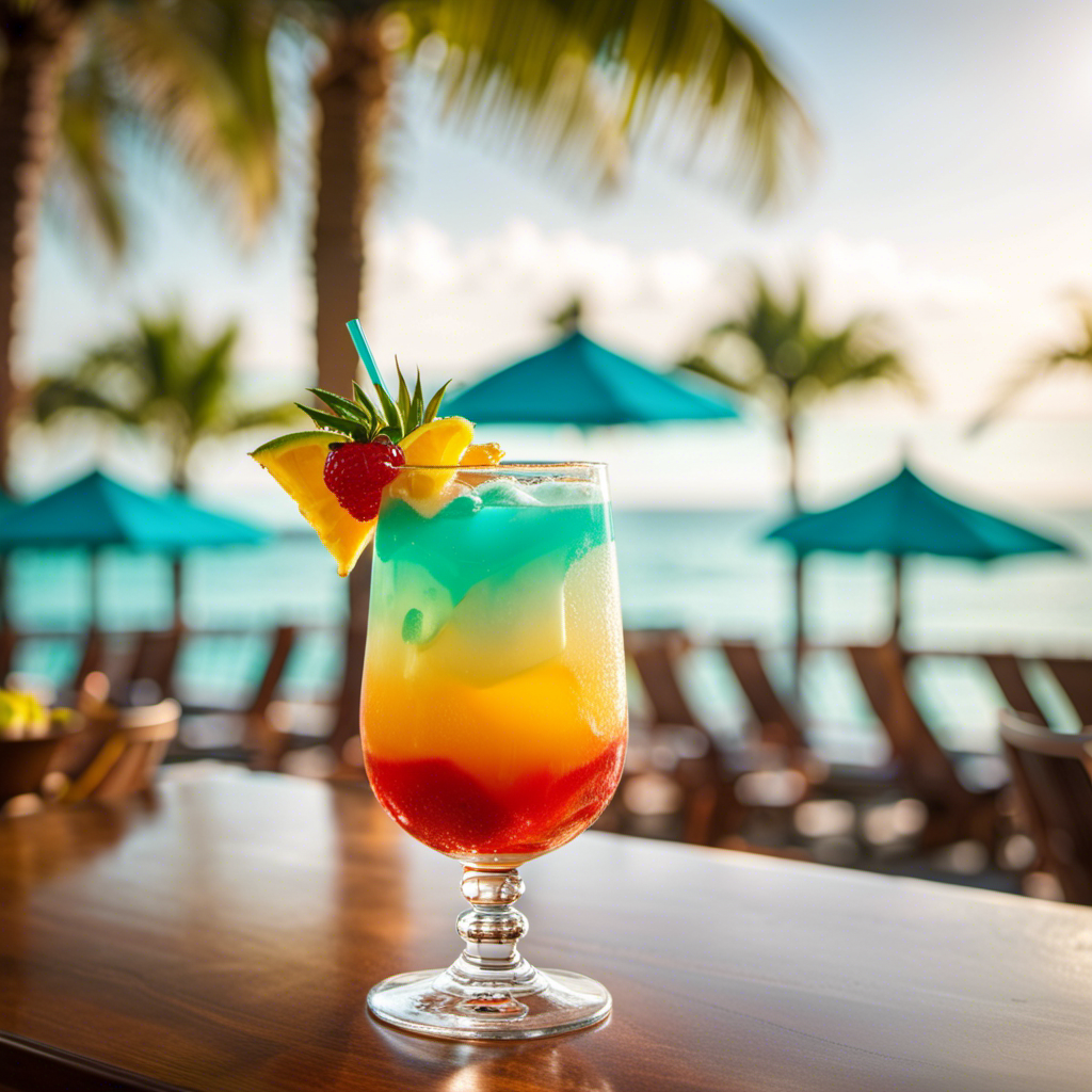 An image showcasing a tropical-inspired, vibrant cocktail on a Disney Cruise ship