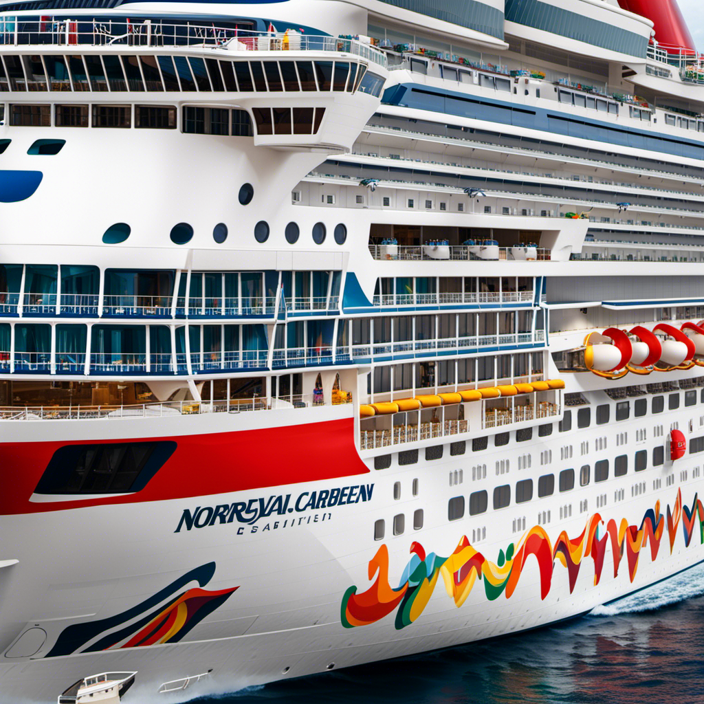 An image showcasing the iconic Norwegian, Royal Caribbean, and Carnival cruise ships side by side, highlighting their distinct architectural designs, vibrant paint schemes, and historical elements that reflect their rich maritime heritage