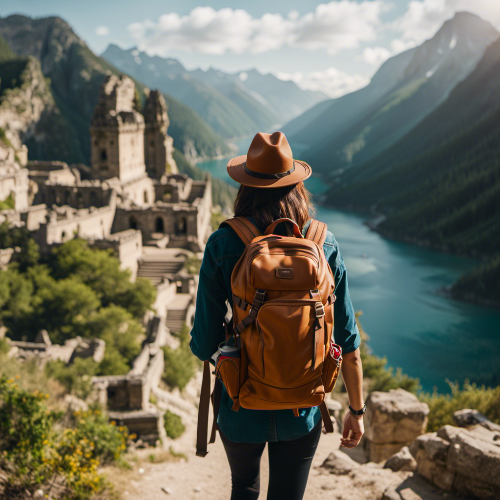 An image showcasing a diverse range of travel scenarios: a backpacker exploring ancient ruins, a family on a beach vacation, a couple hiking in the mountains, and a business traveler in a bustling city, all protected by comprehensive annual travel insurance
