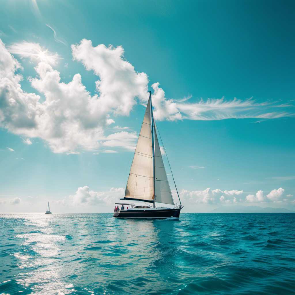 An image showcasing the breathtaking beauty of Costa Toscana's eco-friendly Mediterranean voyage: a sailboat gliding through crystal-clear turquoise waters, surrounded by lush greenery, vibrant coral reefs, and a clear blue sky