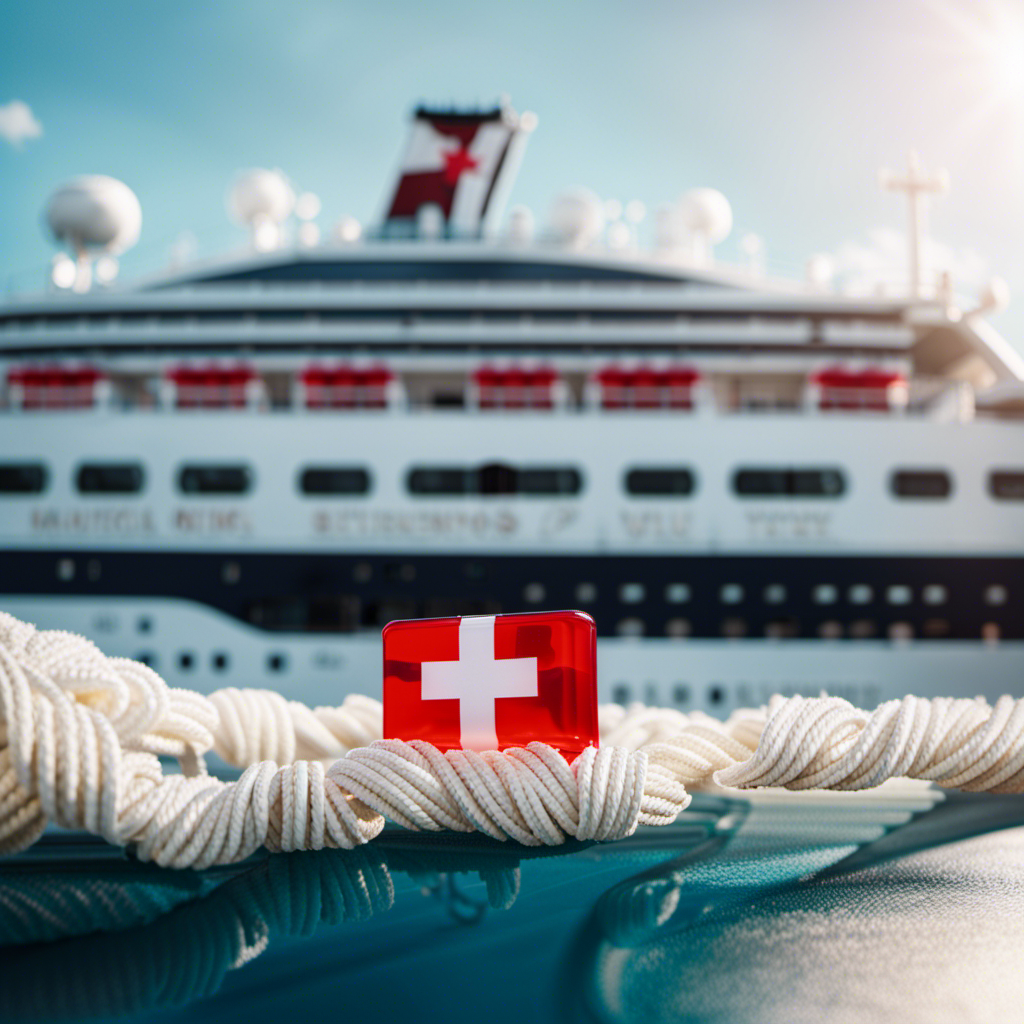 An image depicting a luxury cruise ship with a red medical cross superimposed on it, symbolizing the detection of COVID-19 cases