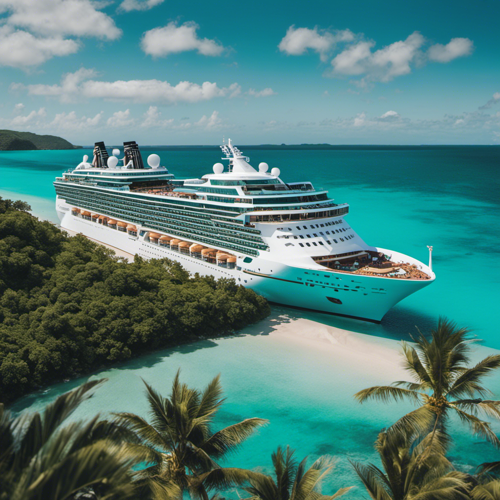 An image of a luxurious cruise ship sailing through vibrant turquoise waters, with passengers enjoying thrilling activities like live music, cooking classes, and art workshops, showcasing the diverse and unique experiences offered by theme cruises