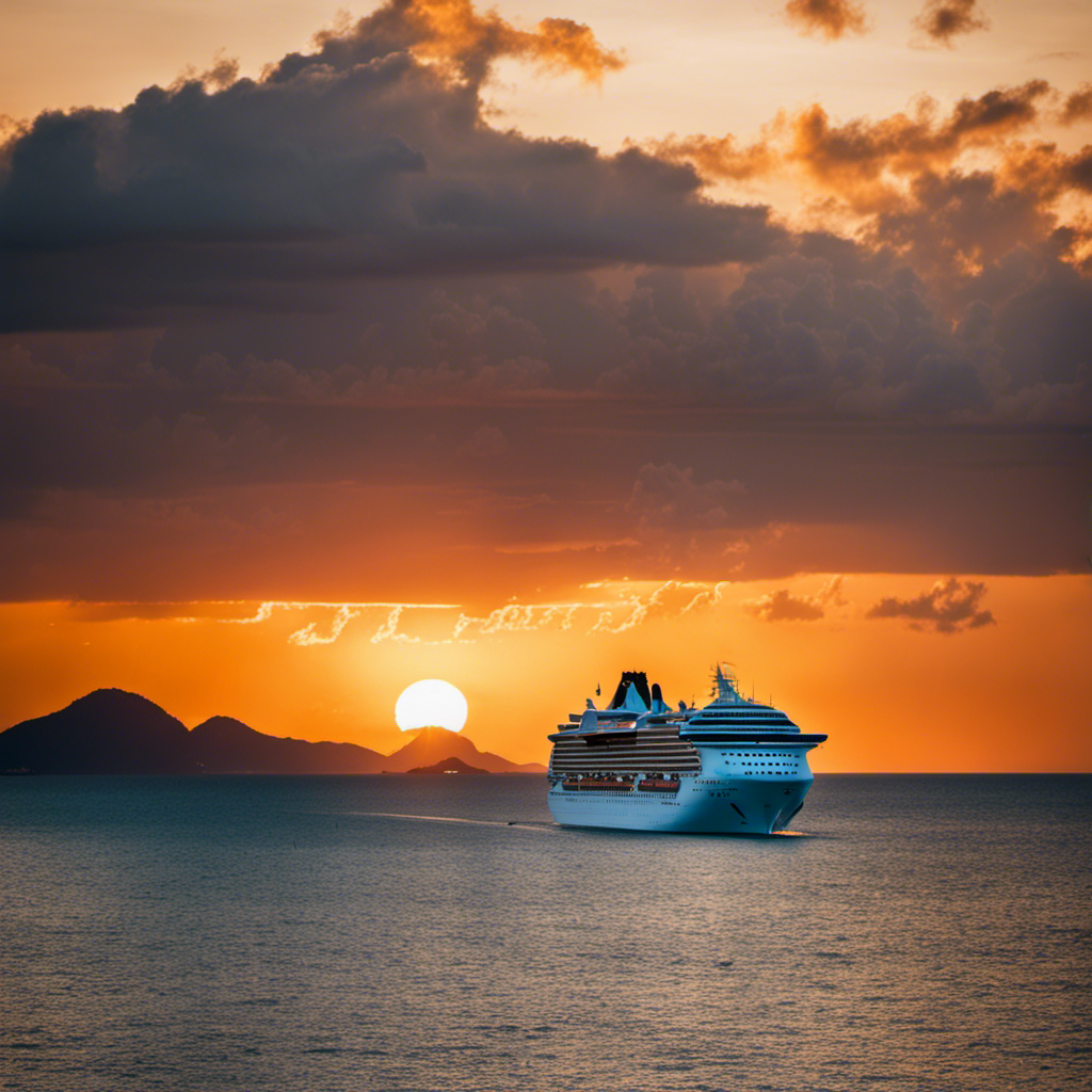 An image showcasing a vibrant sunset over turquoise waters, with luxurious cruise ships from Princess and Windstar lines anchored in the background, enticing readers to embark on an unforgettable voyage