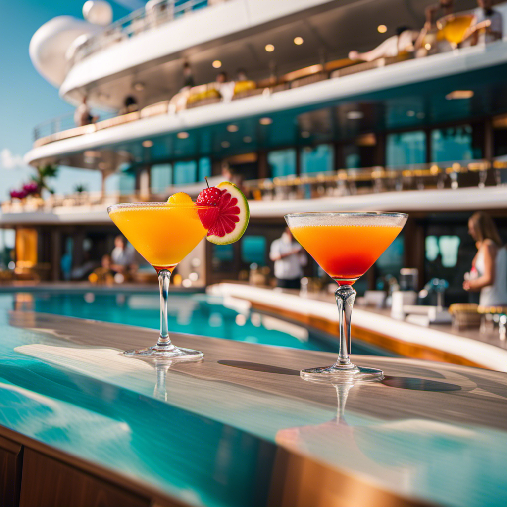 An image showcasing a vibrant poolside bar on a luxurious cruise ship