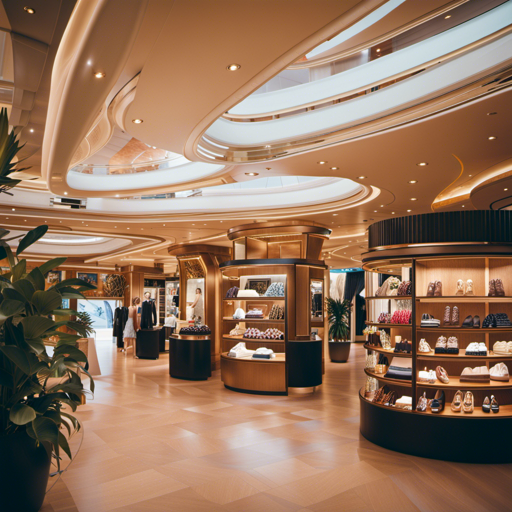 An image showcasing a luxurious onboard shopping area on a cruise ship