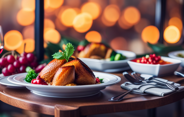 An image showcasing a festive Thanksgiving spread aboard a cruise ship