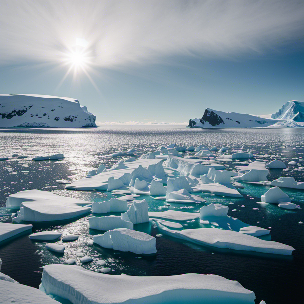 An image showcasing a mesmerizing view from a cruise ship's deck, surrounded by pristine icebergs and an awe-inspiring solar eclipse casting a celestial glow upon the frozen landscape of Antarctica