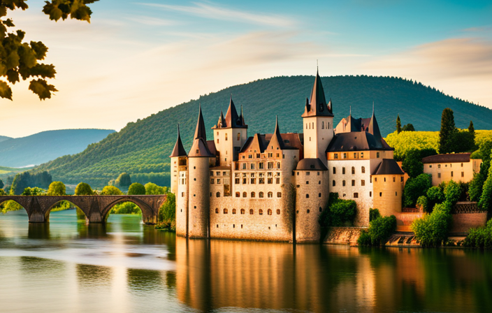 An image showcasing a luxurious Crystal Cruises ship gliding along the breathtaking European rivers, framed by picturesque vineyards, medieval castles, and charming villages, capturing the essence of their resuming European River Adventures