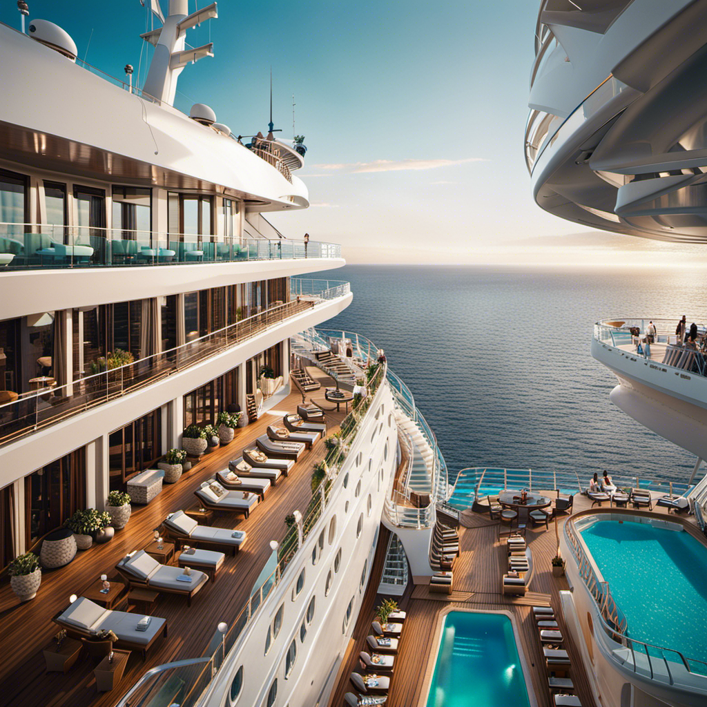 An image showcasing the grandeur of Crystal Cruises' remarkable expansion: a fleet of state-of-the-art ships adorned with elegant balconies, shimmering glass exteriors, and luxurious amenities, sailing across vast azure waters
