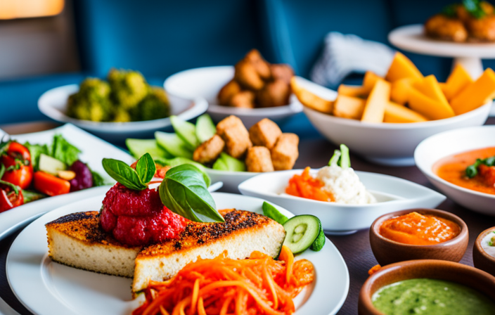 An image showcasing a vibrant vegan feast aboard an Oceania Cruises ship