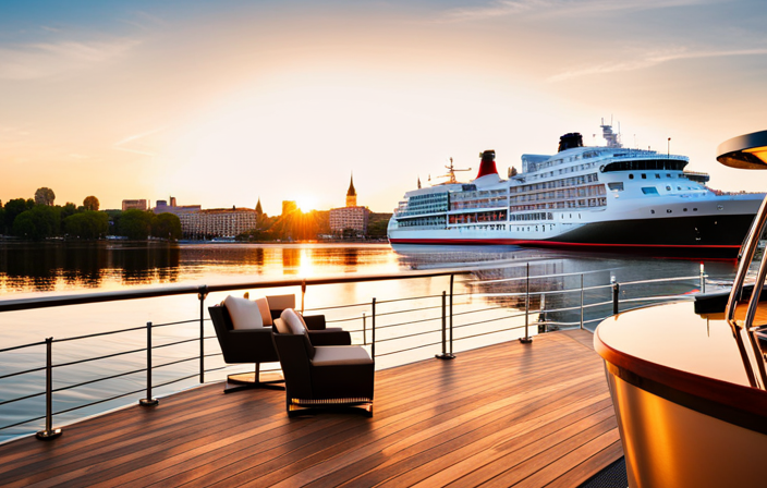 the elegance of the MS Elbe Princesse and its sister ship through an image showcasing their sleek, modern design, adorned with panoramic windows that offer breathtaking views of the river and surrounding landscapes
