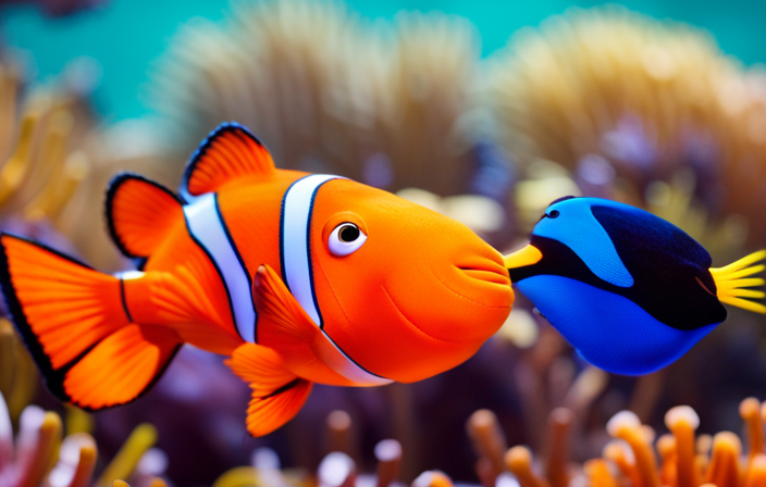 An image showcasing the vibrant underwater world of "Finding Dory" with a variety of colorful fish species, each displaying unique patterns and sizes, immersing readers in the diverse and captivating marine life