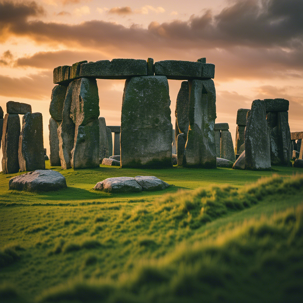 An image that portrays the mystical allure of Stonehenge at sunrise, blending seamlessly into the vibrant streets of Southampton, leading the viewer on a journey across rolling green hills to Ireland's ancient castles and breathtaking landscapes