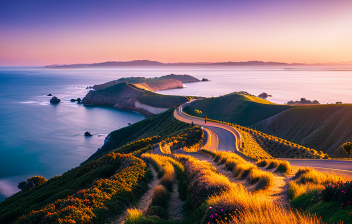 the essence of the Central Coast: a winding coastal road adorned with lush vineyards on one side, while the sparkling Pacific Ocean stretches infinitely on the other, inviting exploration and indulgence