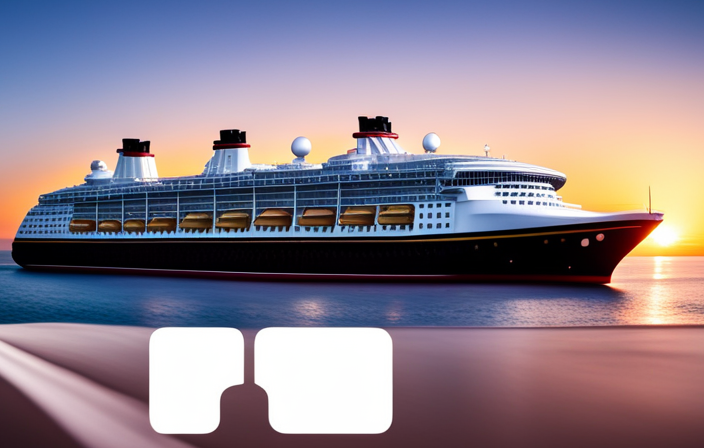 An image showcasing a vibrant Disney Cruise Line ship surrounded by a serene ocean backdrop, adorned with a visible announcement stating the postponement of the restart date, emphasizing the impact of CDC guidelines
