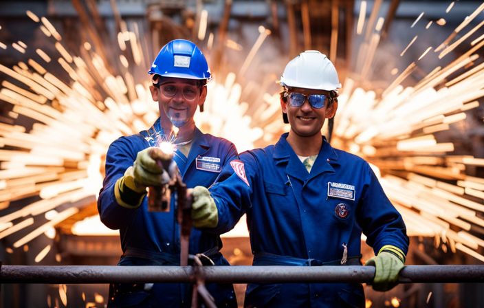 the essence of Disney magic as sparks fly from welding torches, melting steel plates together