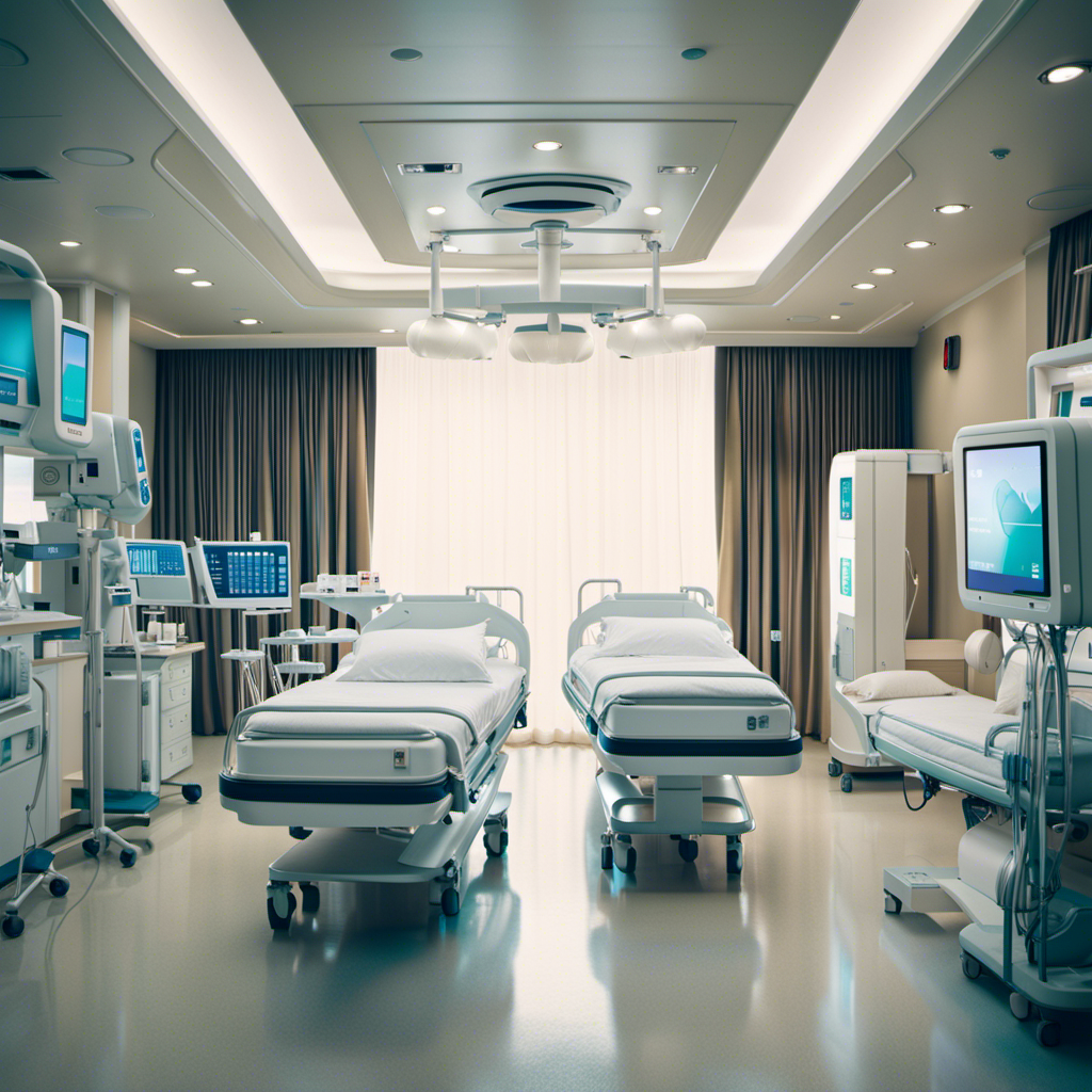 An image showcasing a fully equipped medical center onboard a cruise ship: a pristine, spacious room with modern hospital beds, state-of-the-art medical equipment, and a team of doctors and nurses attending to patients with utmost care and expertise