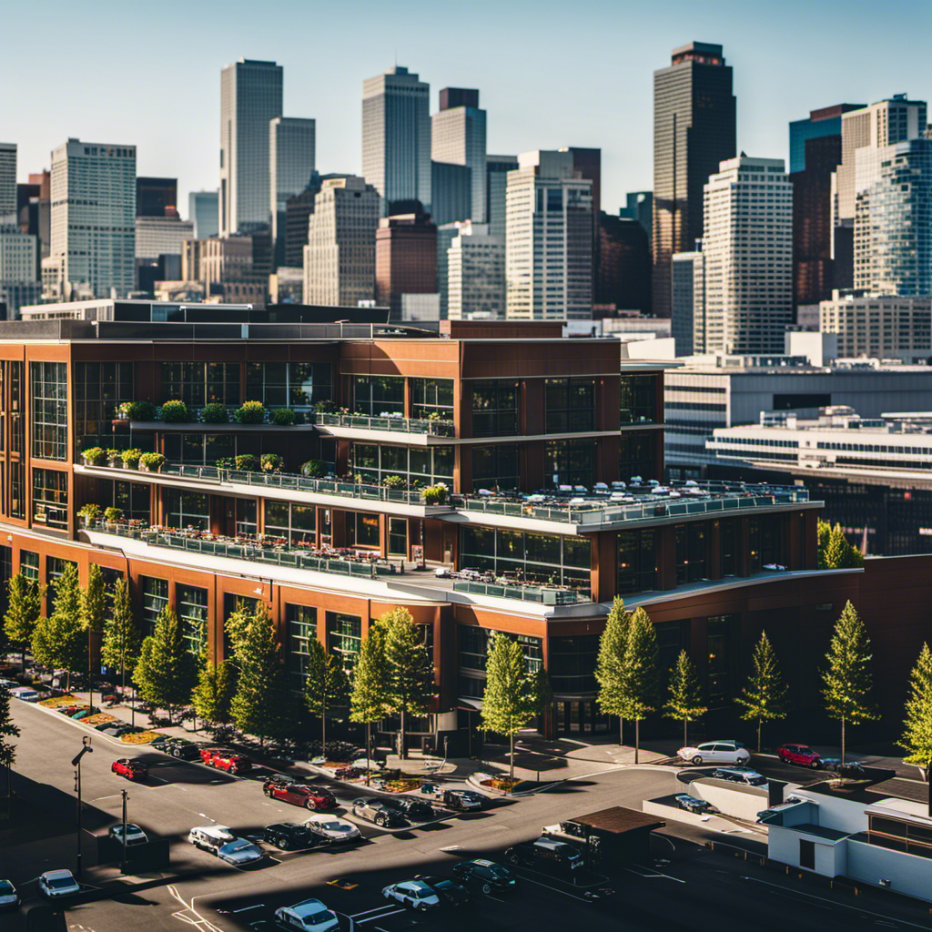 An image showcasing a luxurious downtown Seattle hotel with a sleek, modern design