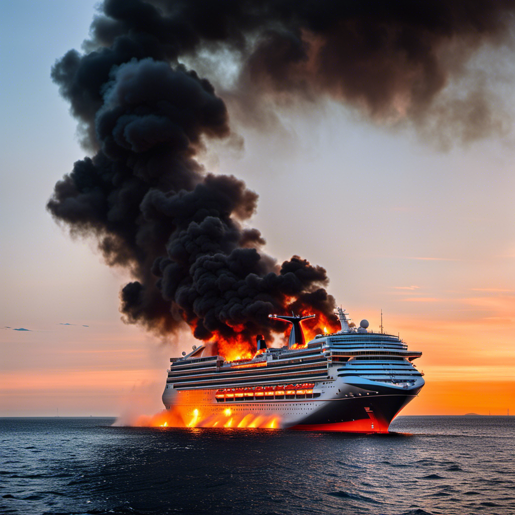 An image that captures the intensity of a raging fire on the Carnival Freedom cruise ship