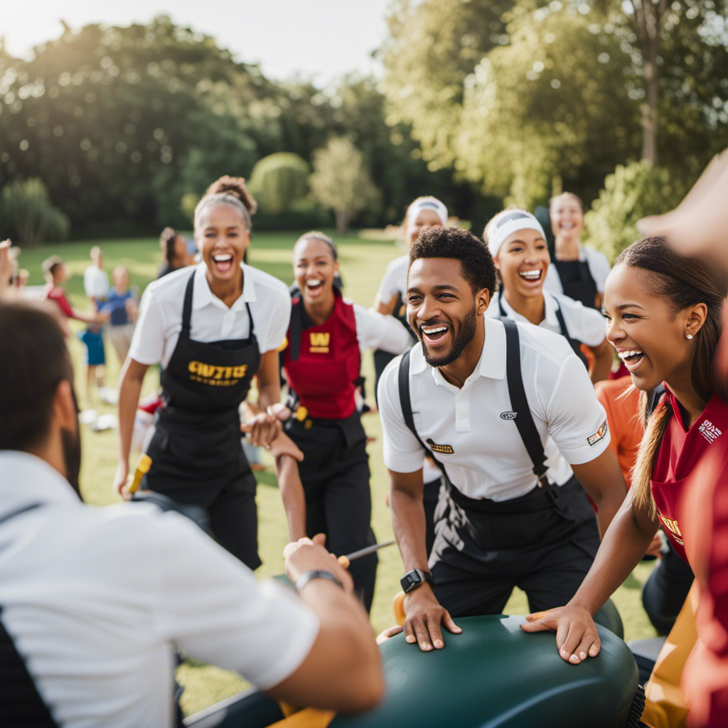 An image capturing the lively atmosphere of a crew participating in engaging activities, with smiling faces, team building exercises, and laughter filling the air, showcasing the positive impact on morale