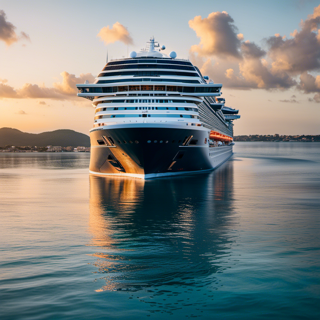 An image showcasing a majestic cruise ship sailing on crystal-clear waters, adorned with state-of-the-art satellite dishes on its deck, symbolizing the groundbreaking partnership between Carnival Corporation and Starlink, revolutionizing cruise connectivity