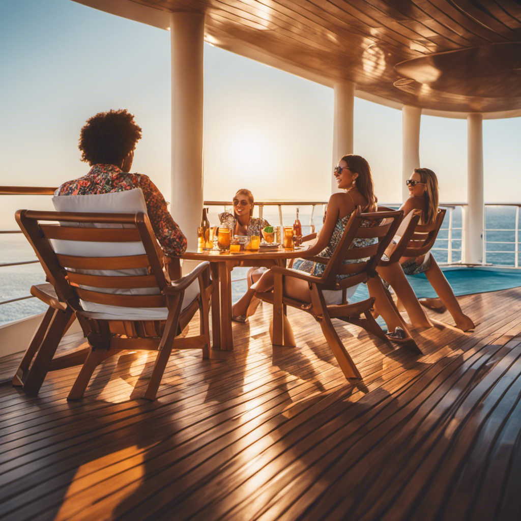 An image featuring a sun-kissed deck with comfortable loungers, panoramic ocean views, and a sparkling pool