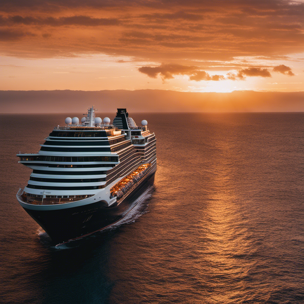 An image capturing the essence of Holland America's unforgettable voyage: a vibrant sunset over a luxurious cruise ship, surrounded by a diverse crew, mouthwatering dishes, and joyful passengers engaged in enriching experiences