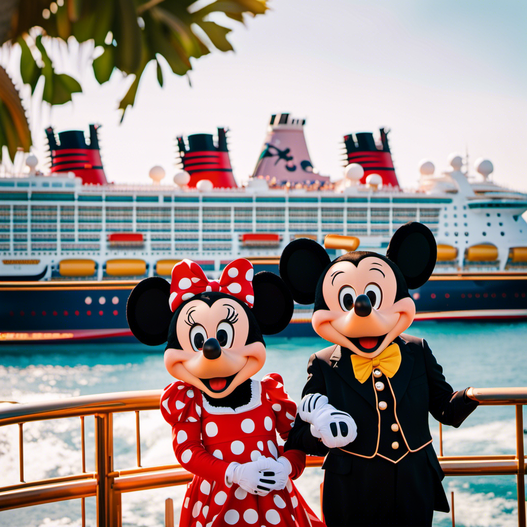 An image capturing the magic of Disney Cruise Line's 2022 sailings: A sun-kissed Mediterranean port with majestic castles in the backdrop, Mickey and Minnie waving from the ship, and families eagerly exploring the enchanting destinations
