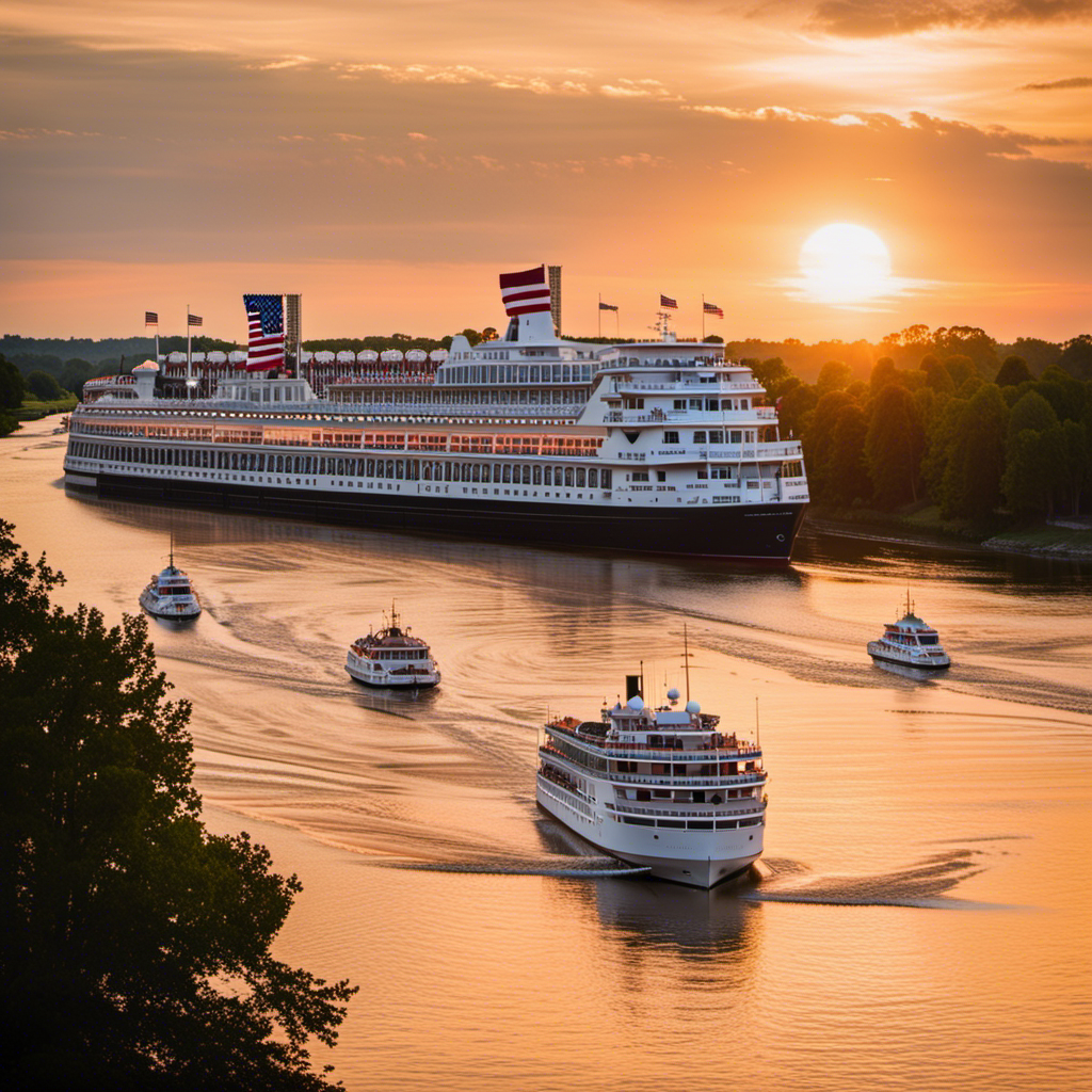 An image showcasing the American Queen and Uniworld ships sailing side by side on a pristine river