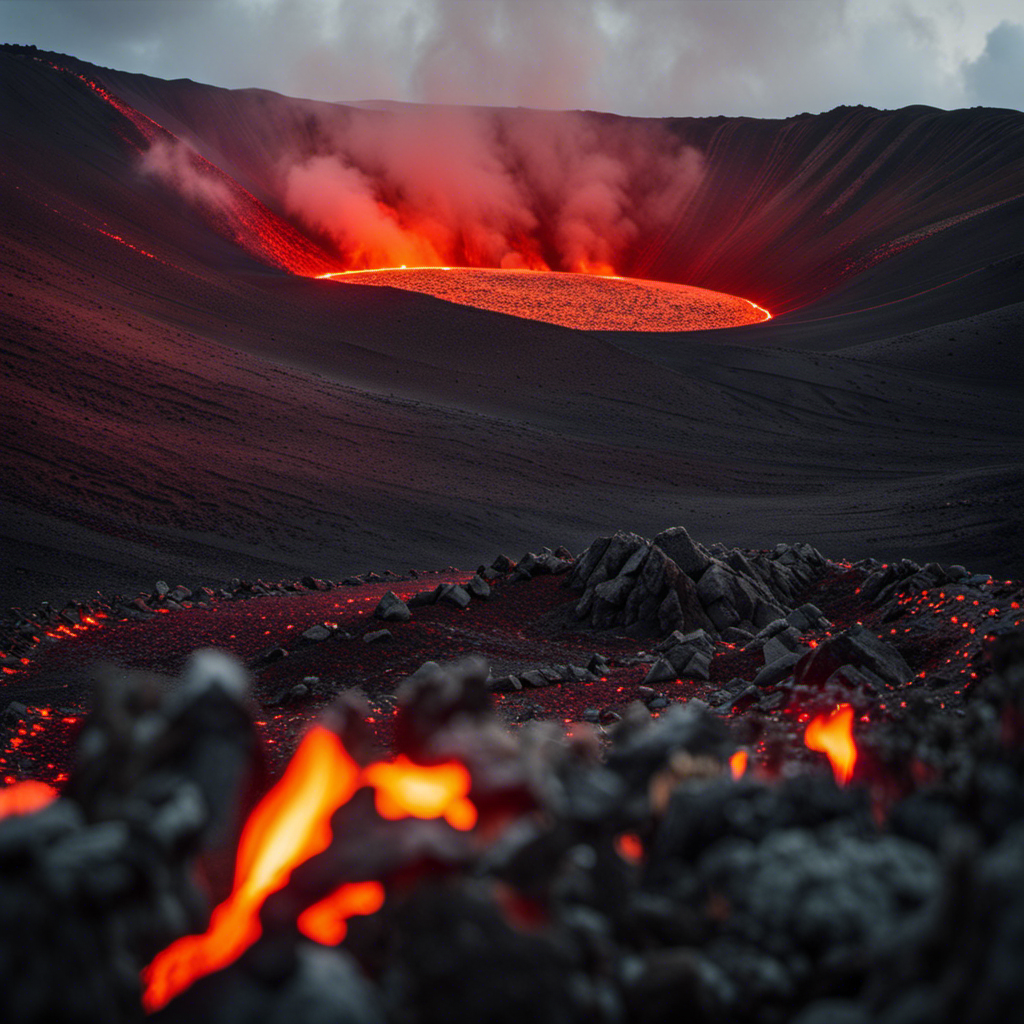 An image capturing the awe-inspiring moment of hikers standing atop the rugged, ash-covered rim of a volcano crater on St