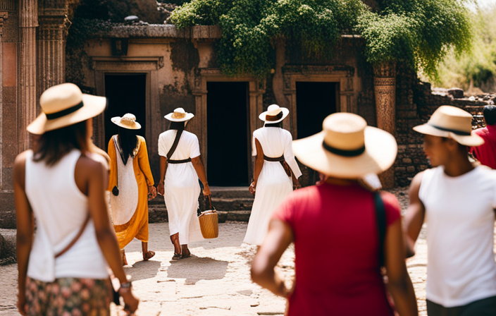 An image showcasing a diverse group of travelers immersed in vibrant cultural experiences, exploring ancient ruins, indulging in local cuisines, and engaging with local communities, capturing the essence of Explora Journeys' new group travel program