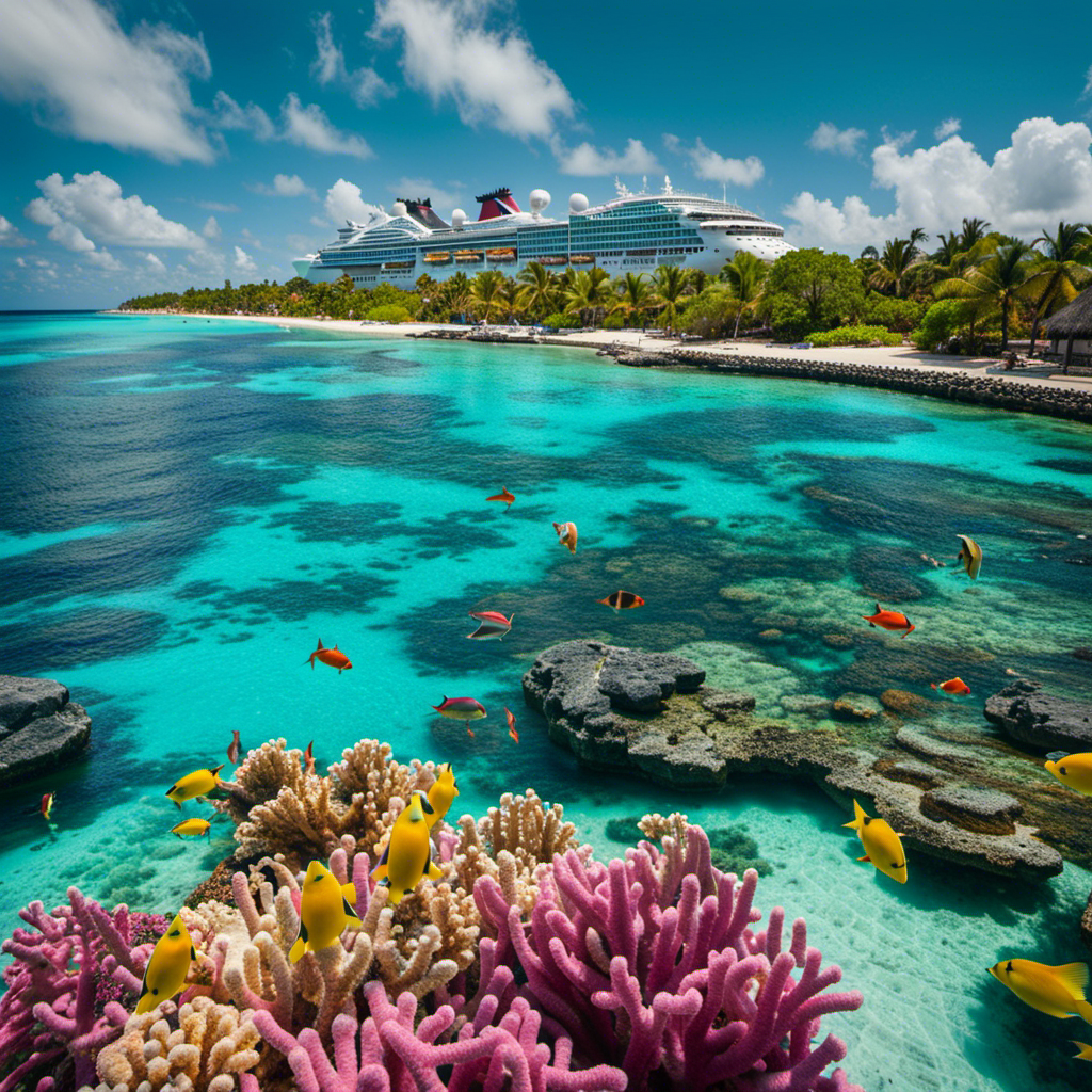 An image that showcases the stunning turquoise waters of Cozumel, with a vibrant coral reef teeming with colorful tropical fish