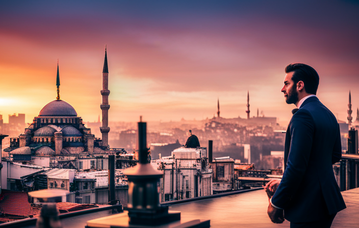 An image showcasing the striking contrast between Istanbul's contemporary skyline adorned with sleek skyscrapers, surrounded by the timeless beauty of its ancient heritage, symbolized by the iconic domes and minarets of the city's historic mosques