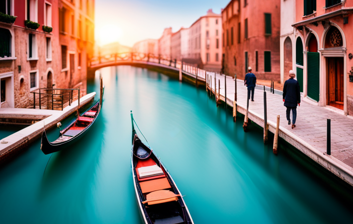 the enchanting essence of Venice and Chioggia through a vibrant image that showcases gondolas gracefully gliding on the serene canals, framed by the architectural marvels of the city's iconic bridges and pastel-colored buildings