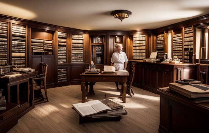 An image showcasing a meticulously preserved archival room filled with stacks of aged photographs, vintage cruise advertisements, and weathered logbooks, recounting Costa Deliziosa's rich history and unrivaled sailing tales