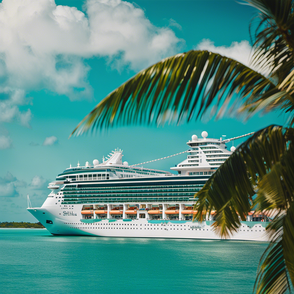 An image showcasing a majestic cruise ship sailing through crystal-clear, turquoise waters of Florida's coast