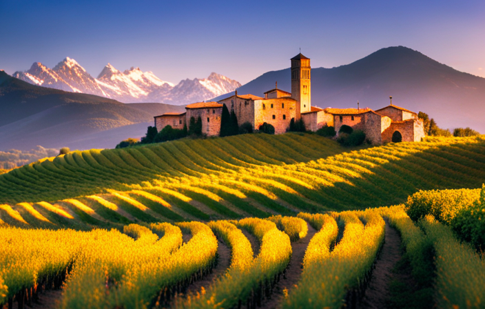 An image showcasing the vibrant colors of Italy's Food Valley: a rustic Roman countryside dotted with charming vineyards, olive groves, and picturesque villages, where mouthwatering culinary treasures come to life