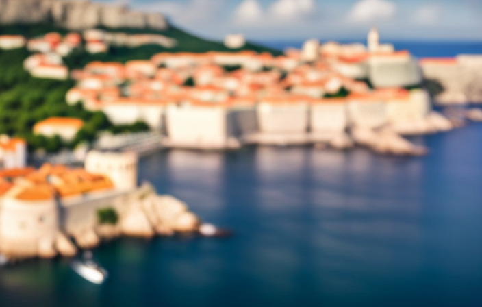 An image showcasing the majestic Dubrovnik coastline: a towering medieval fortress stands against the azure Adriatic Sea, while a Game of Thrones ship sails gracefully, promising an enchanting adventure through Westeros