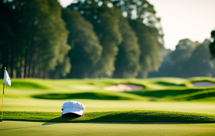 An image showcasing a picturesque golf course with lush rolling greens, a stylish wardrobe including a classic hat and polo shirt, a delectable spread of gourmet food, an ice-cold craft beer, and a grooming kit for the ultimate Father's Day indulgence